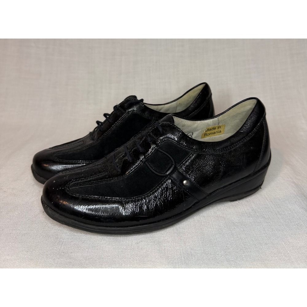 Waldlaufer Black Leather Suede Lace Up Comfort Shoes Weite H Made in Romania